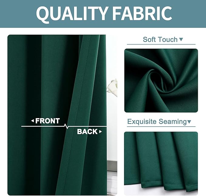 ChrisDowa Blackout Curtains 70 inches Wide for Bedroom - 2 Panels Set Extra Wide Grommet Thermal Insulated Room Darkening Curtains for Living Room (Forest Green, 70 x 84 Inch)