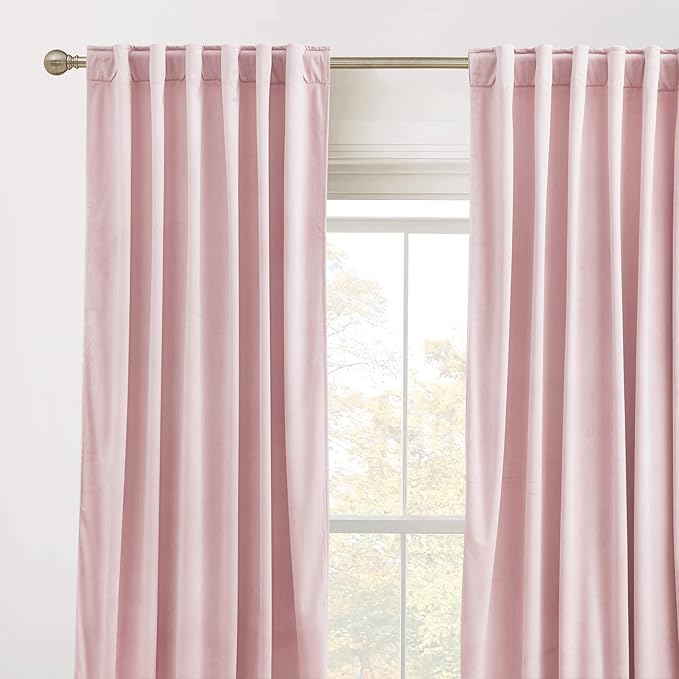 RYB HOME Velvet Room Divider Curtains for Space Separation, Noise Reduce Barrier for Nursery, Large Window Curtains for Sliding Glass Door, Blush Pink, W 62 x L 84, 2 Panels Set