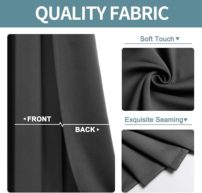 ChrisDowa Grommet Room Darkening Curtains for Bedroom and Living Room - 2 Panels Set Thermal Insulated Blackout Curtains (Dark Grey, 52W x 95L)