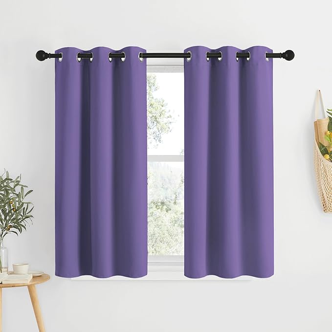 NICETOWN Bedroom Blackout Curtains and Drapes - Window Treatment Thermal Insulated Solid Grommet Blackout Draperies for Kitchen/Cafe (Lilac Purple, Set of 2, 34 by 50 Inch)
