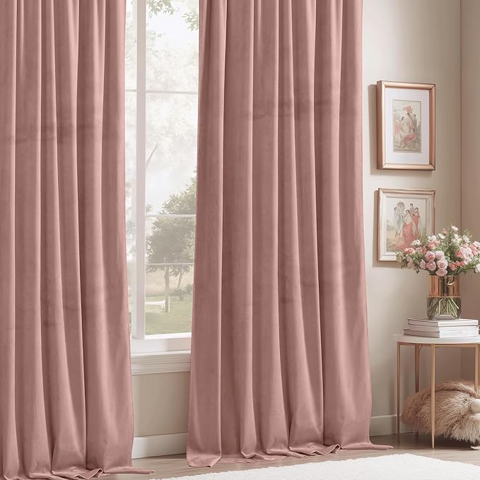 StangH Pink Velvet Curtains for Nursery Bedroom, Room Darkening Privacy Protect Window Treatment Home Decoration for Living Room/Girls Bedroom/Spa/Office, W52 x L84, 2 Panels
