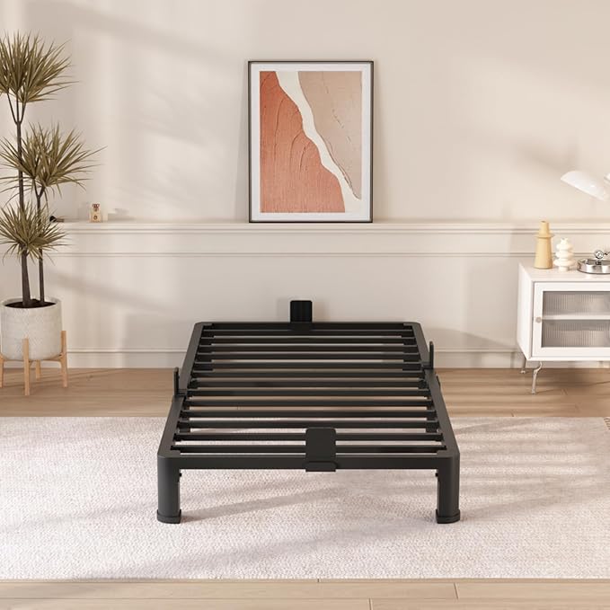 FUIOBYVV 6 Inch Twin XL Bed Frame with Round Corner Edge Legs 3500 lbs Metal Heavy Duty Steel Slats Support No Box Spring Needed Platform Noise Free Easy Assembly