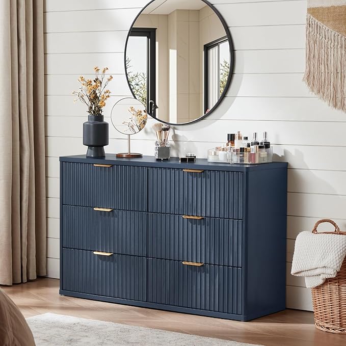 LEYAOYAO Fluted 5 Drawers Dresser Set of 2, 41" Tall Modern Chest of Drawers with Metal Handle, Curved Profile Dresser TV Stand, Wooden Drawer Organizer for Bedroom, Living Room, Hallway, Lightgrey