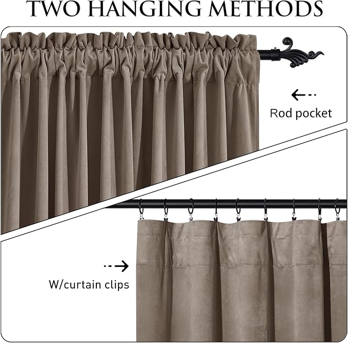 StangH Taupe Curtains 102 inches Rod Pocket Room Darkening Drapes for Dining Room, Heavy Soft Velvet Thermal Curtains for Bedroom, Modern Neutral Home Decor, W52 x L102, 2 Panels