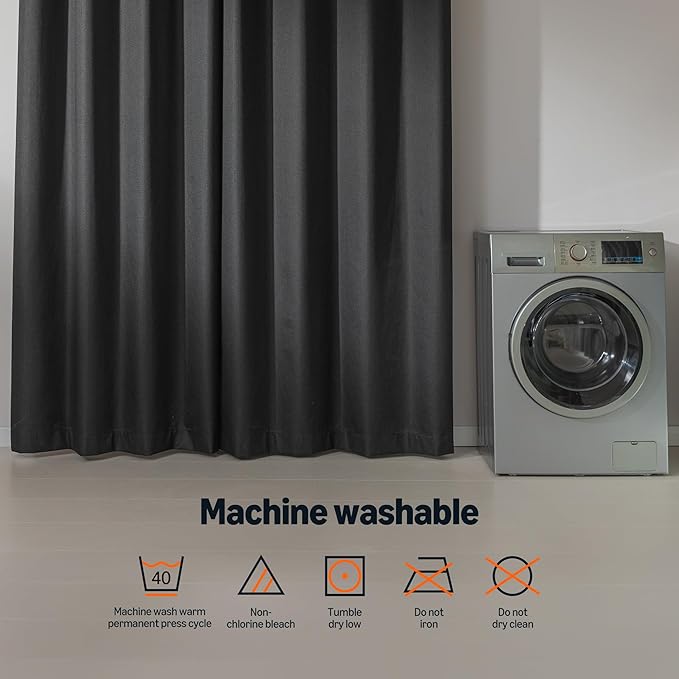 Amazon Basics Faux Linen Blackout Curtains for Bedroom and Living Room, 2-Piece Set with Grommets, 52" W x 95" L, Black
