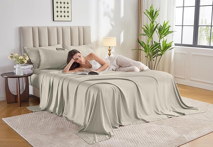 Pure Bamboo California King Sheets, Genuine 100% Organic Viscose Derived from Bamboo Bed Sheet Set, Soft & Cooling, Double Stitching, 2 Year Quality Promise (California King, Birch)