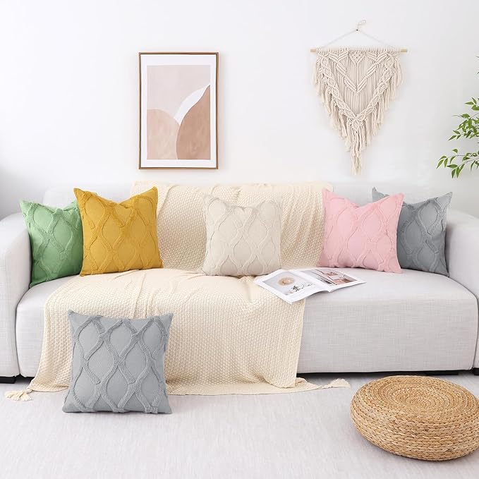 decorUhome Spring Euro Sham Throw Pillow Covers 24x24 Inch Set of 2, Soft Plush Faux Fur Wool Grey Couch Pillow Covers, Decorative Neutral Pillow Cases for Bed Sofa Living Room Home Decor