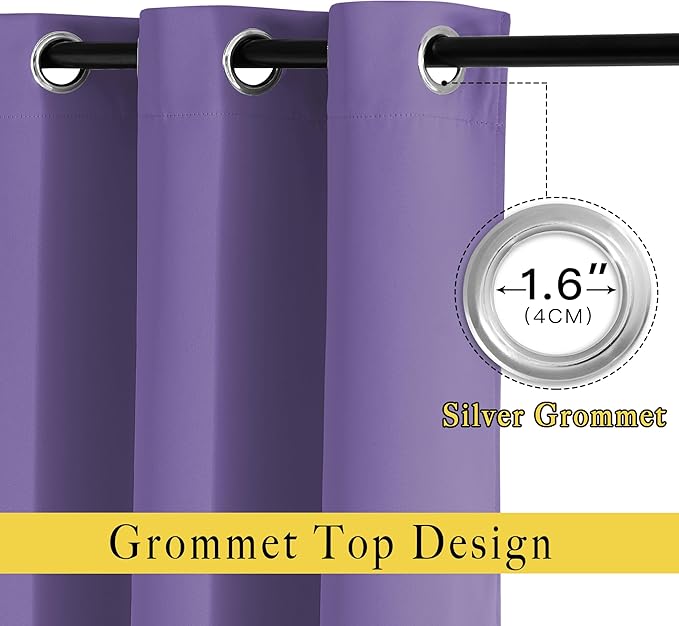 NICETOWN Living Room Blackout Curtains - Window Treatment Thermal Insulated Solid Grommet Blackout Panels/Drapes for Nursery (Lilac Purple, Set of 2 Panels, 52 by 95 Inch)