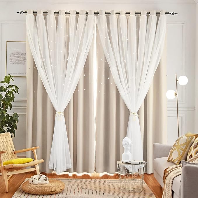 Star Blackout Curtains for Bedroom - Cream & Ivory, Beige - 84 Inch Long 2 Panel Set, 52 x 84 Inch