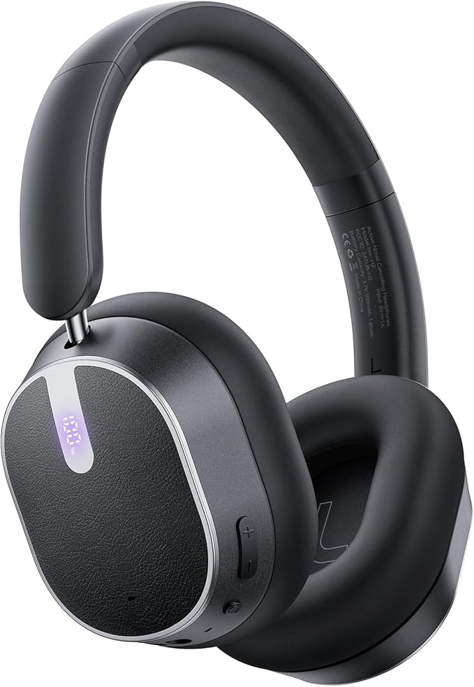 Active Noise Cancelling Headphones,120H Playtime Bluetooth 6.0 Wireless Headphones with Power Display & 6-Mic ENC Calls, 360° Spatial Audio Over Ear Headphones Foldable Headset for Travel Office Game
