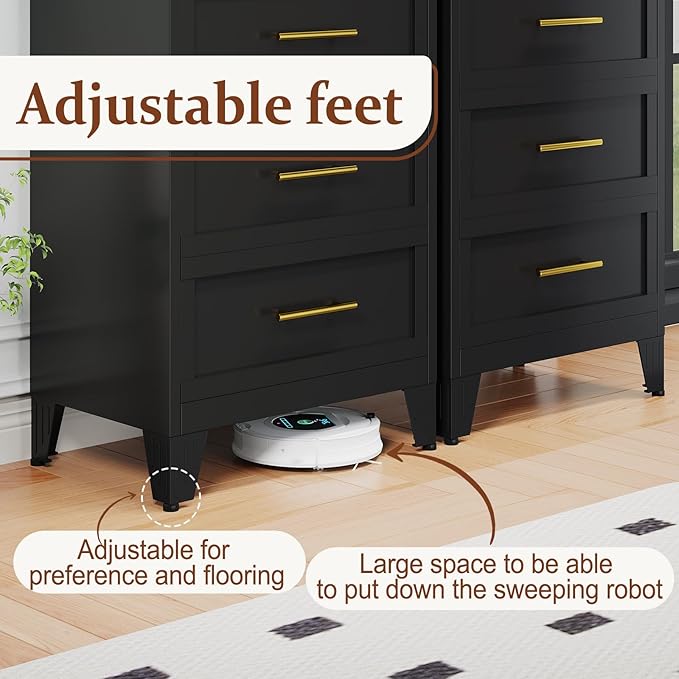 Metal Dresser, Black Tall Dresser for Bedroom, 53.54" H Dressers & Chests of Drawers, 5 Drawer Dressers for Living Room, Entryway, Hallyway (Black, 5 Drawers)
