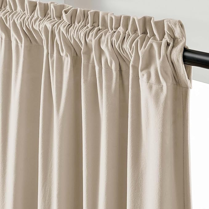Lazzzy Velvet Blackout Curtains Thermal Insulated Room Window Drapes Super Soft Luxury Curtains for Living Room Bedroom Rod Pocket 2 Panels, Beige, 62" W x 90" L