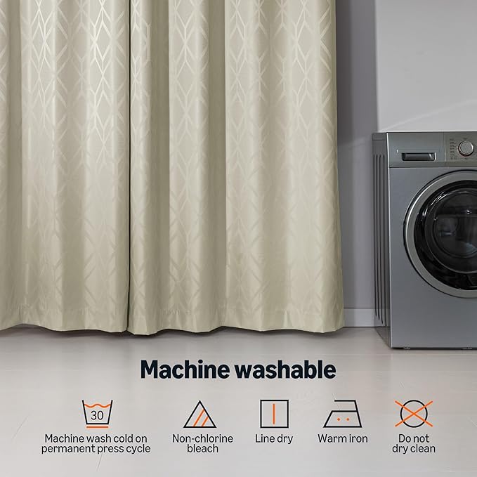 Amazon Basics Jacquard 2-Piece 100% Blackout Curtains, Living Room and Bedroom Drapes, Thermal Insulated Window Treatment, 42"x63", Beige