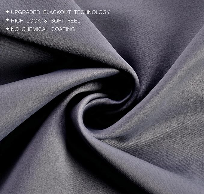 MIUCO 1 Pair Thermal Insulated Grommet 52-Inch-by-95-Inch Blackout Window Curtain Panels with 2 Tie Backs, Dark Grey