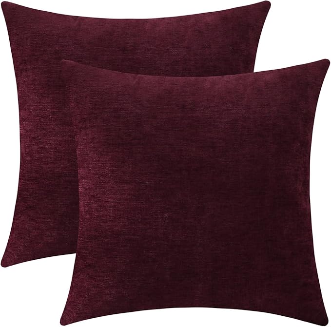Jeneoo Burgundy Red Decorative Throw Pillow Covers Soft Chenille Comfy Square Couch Cushion Cases for Living Room Sofa Decor (Set of 2, 20 x 20 Inches)