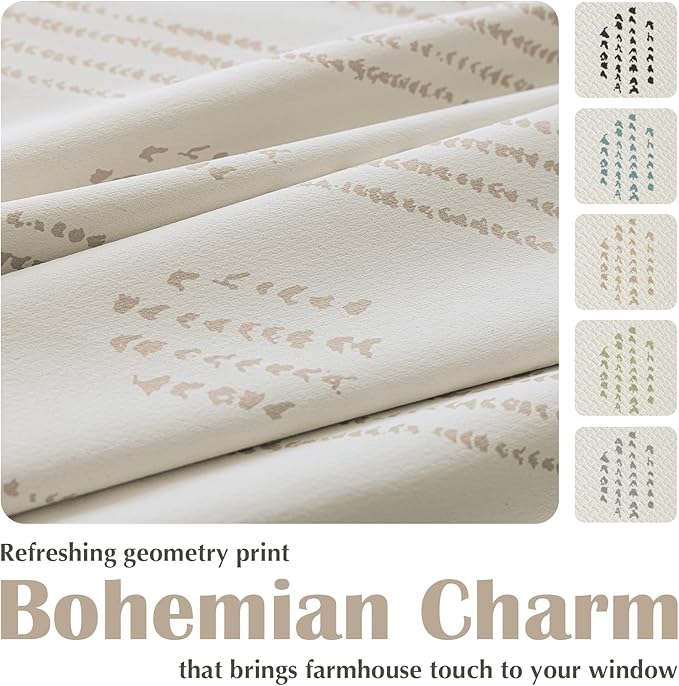 100% Boho Blackout Curtains 90 Inches Long for Bedroom, Taupe on Beige Patterned Bohemian Curtains for Living Room, Geometric Striped Thermal Insulated Window Drapes Gromment Top 2 Panels