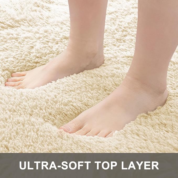 OLANLY 2x8 Machine Washable Runner Rugs for Hallway, Soft Fluffy Shaggy Bedside Rugs for Bedroom, Living Room, Indoor Floor Carpet for Kids Girls and Boys, Nursery Rooms, Home Decor Aesthetic, Cream