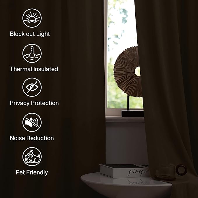 StangH Camel Beige Velvet Curtains 84 inches - Super Soft Thick Thermal Window Curtains Rod Pocket Sunlight Blocking & Privacy Protect Panels for Cottage/Guest Room, W52 x L84, 2 Panels