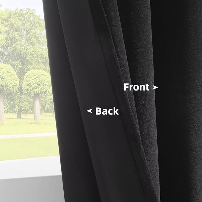 Joydeco Black Velvet Curtains 102 inch Length 2 Panels, Luxury Blackout Rod Pocket Thermal Insulated Window Curtains, Super Soft Room Darkening Drapes for Living Dining Room Bedroom,W52 x L102 inches