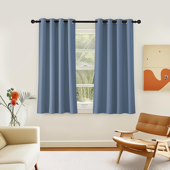 NICETOWN Room Darkening Short Curtain 54 inches Long for Living Room, Grommet Sound Reducing Thermal Insulated Curtains for Bedroom Nursery Window, 46W x 54L, 1 Piece, Stone Blue