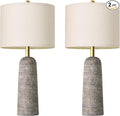 BOBOMOMO 27.25" Modern Table Lamp Set of 2, Light Grey Resin Table Lamps with Stone Look, Lamps for Living Room with Linen Shades, Bedroom Nightstand Lamps, Table Lamps for Living Room End Tables