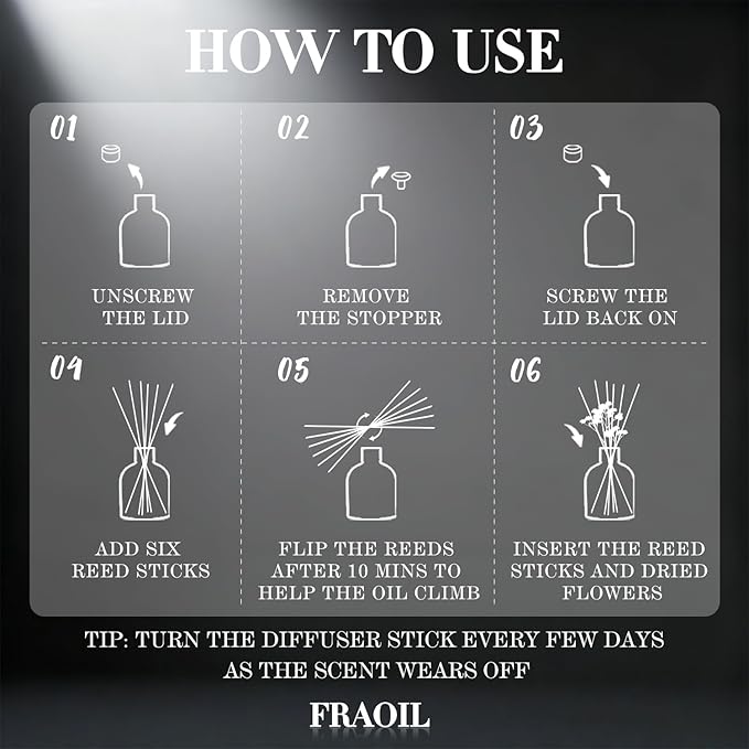 White Jasmine Reed Diffuser, Reed Diffuser Set 6.7 fl oz (200 ml) with 6 Reed Sticks, Home Fragrance Reed Diffuser for Bathroom Shelf House Bedroom Office Decor