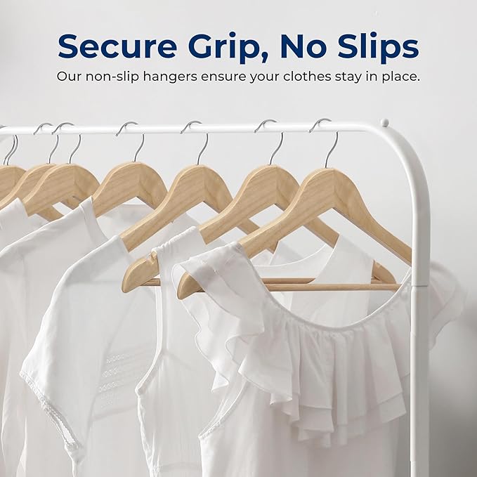 SereneLife Solid Wooden Hangers, Mega Pack, 60 Pieces Hangers for Clothes, Heavy Duty Suit Hanger Set with Chrome 360 Degree Swivel Hook, Notched Design, Natural Wood Color