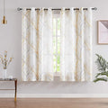 FMFUNCTEX Linen Semi Sheer Curtains for Bedroom, Yellow White Curtains 45 Inches Long for Living Room, Grey Tree Branch Print Curtain Light Filtering Kitchen Window Drapes, Grommet Top 2 Panels