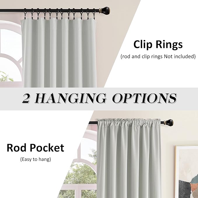 DONREN 96 Inches Long 2 Panels Blackout Curtain Panels for Bedroom - Rod Pocket Thermal Insulated Drapes for Living Room(Light Grey,52 W x 96 L)