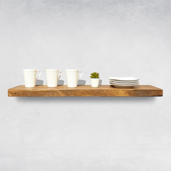 URBANDI, Rustic Floating Shelves, Set of 2, Hidden Bracket, Solid Wood, Heavy Duty, Wall Mounted Shelves, (Brown, 36Wx10D)