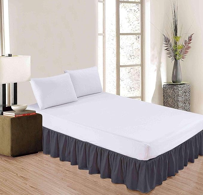 Dark Grey Solid Ruffled Bed Skirt Full-24 Inch Drop Split Corner, Microfiber Bedskirt with Platform Three Sided Coverage