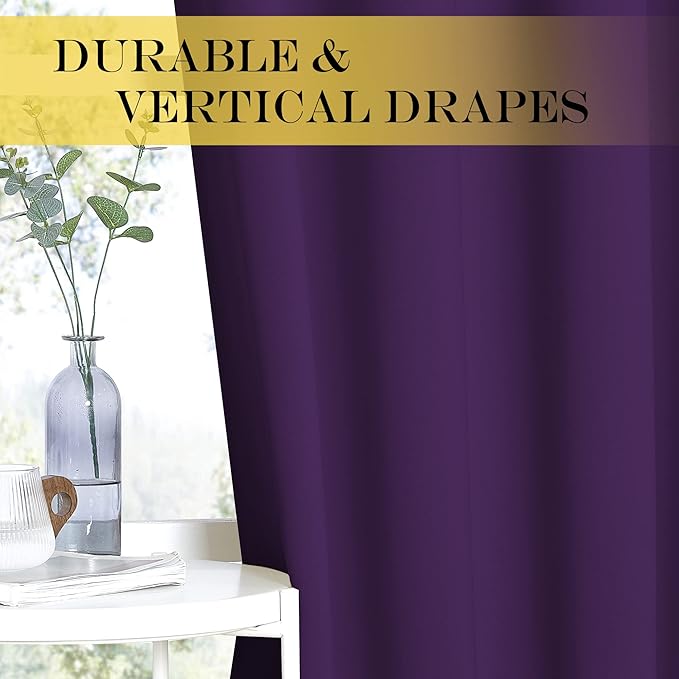 NICETOWN Blackout Curtains 120 inch Length for Sliding Glass Door, Grommet Thermal Insulated Room Darkening Sound Reducing Drapes for Room Divider, 1 Panel, W52 x L120, Royal Purple