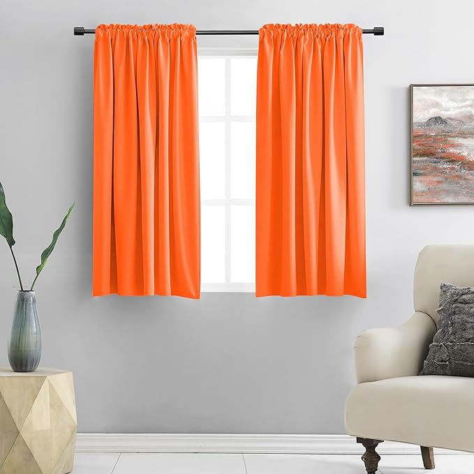 DONREN Vibrant Orange Autumn Curtains 48 Inch Length for Cafe Bathroom Short Windows,2 Panels Blackout Room Darkening Thermal Insulated Curtains for Kids Bedroom Decor,52" Wide by 48" Long