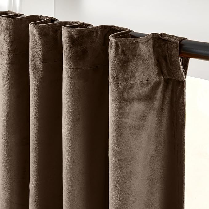 Lazzzy Dark Brown Velvet Blackout Curtains 90 Inches Long Thermal Insulated Blackout Curtain Drapes Luxury Back Tab Window Treatments for Bedroom Living Room 2 Panels, 52 x 90 Inch, Truffle