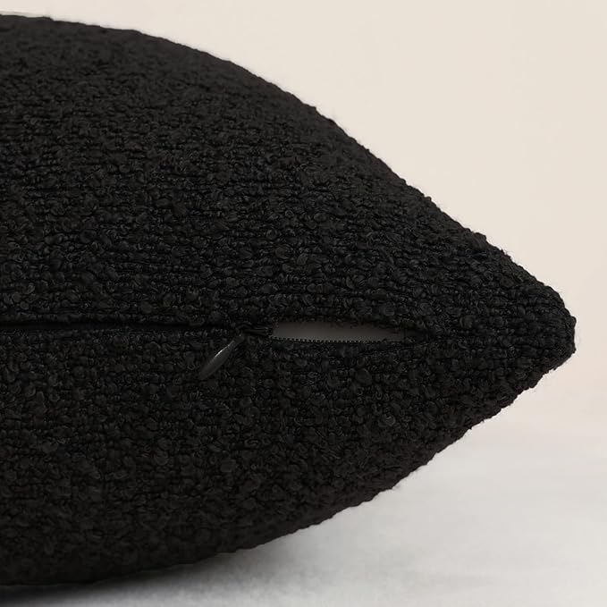 Jeneoo Black Decorative Square Thick Throw Pillow Covers Fine Textured Boucle Couch Cushion Case for Sofa Decor, Set of 2, 20 x 20 Inch