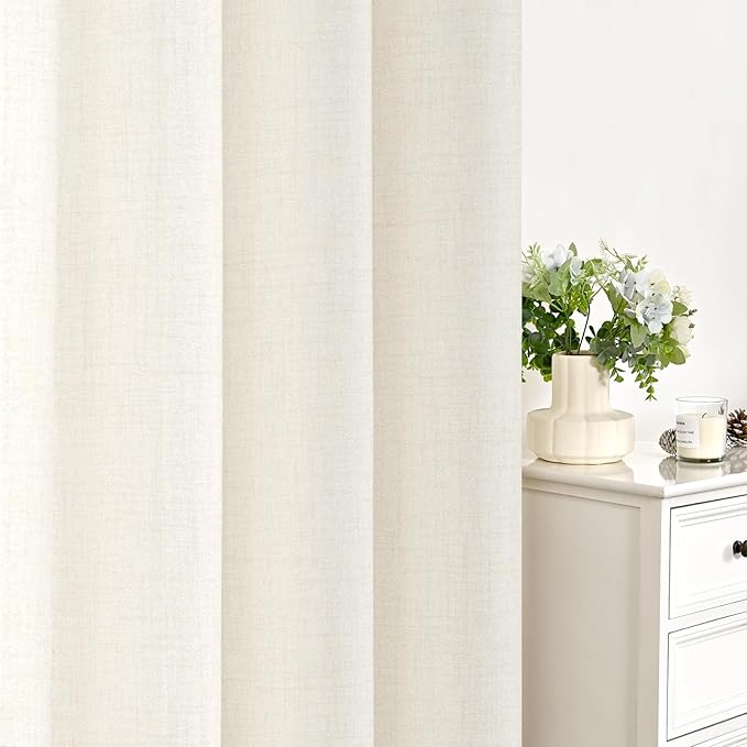 YoungsTex Ivory Linen Curtains 63 Inch Length for Living Room, Light Filtering Semi Sheer Window Drapes with Bronze Grommet Privacy for Bedroom Farmhouse Decorative, 42 x 63 Inch, 2 Panels