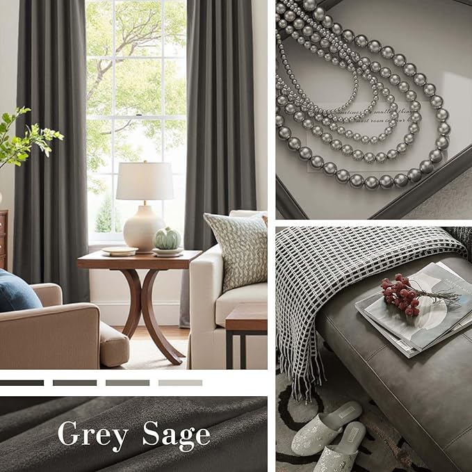 Lazzzy Velvet Blackout Curtains Thermal Insulated Room Window Drapes Super Soft Luxury Curtains for Living Room Bedroom Rod Pocket 2 Panels, Grey, 42" W x 108" L