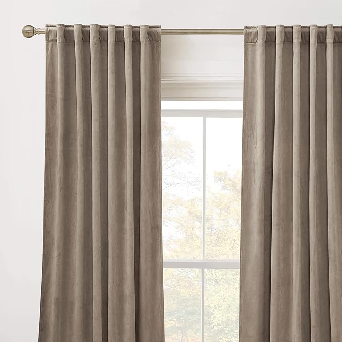 RYB Home Taupe Bedroom Curtains Heavy Velvet 90 inches Long, Darkening Privacy Window Curtains Soft Durable Velvet Backdrops for Sliding Door Living Room Guest Room, W52 x L90, 2 Panels