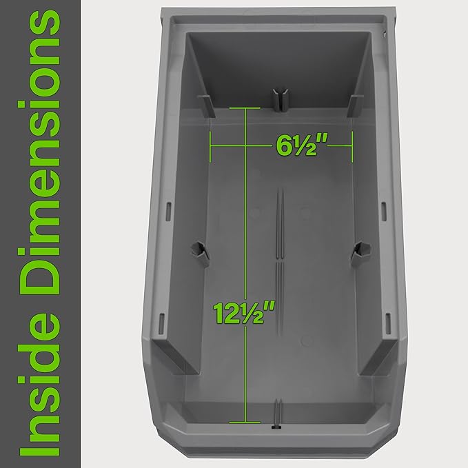 Plastic Containers for Organizing and Storage Bins for Closet, Kitchen, Office, Garage or Pantry Organization, Stackable Bins, Large (14.8" x 8" x 7"), 6-Pack, Grey