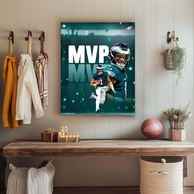 B.B.F MAKE 2025 Super Canvas Bowl Wall Art Champions MVP Hurts Canvas Wall Decor Eagles Poster Print Philadelphia Sports Star Picture Gift Modern Bedroom Living Room Home Decoration, Framed 11x14inch