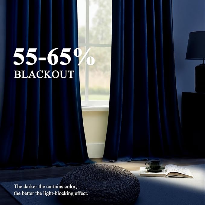 Navy Blue Velvet Blackout Curtains 96 Inches for Bedroom, Elegant Privacy Room Darkening Thermal Insulated Curtain Soft Luxury Window Drapes for Living Room,Back Tab Rod Pocket, W52 x L96, 2 Pcs