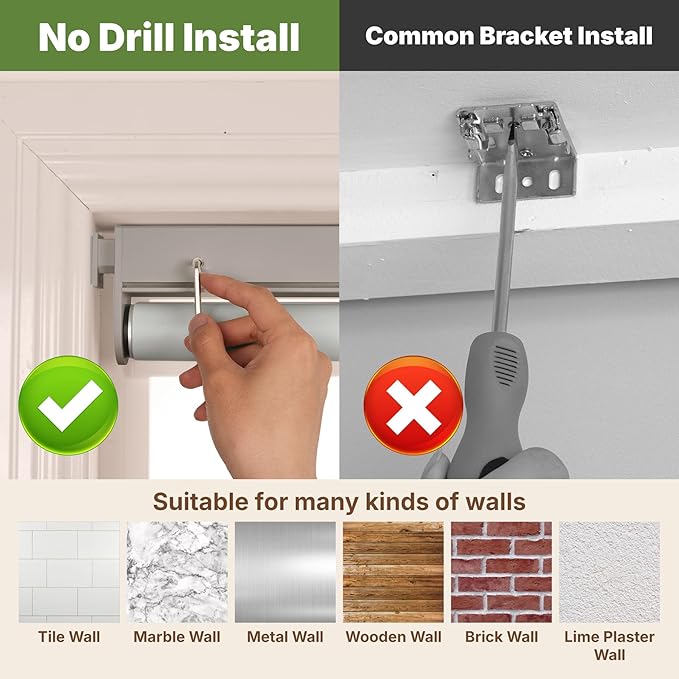 HESTIA No Drill Cordless Blackout Roller Shades Screwless Waterproof Shower Window Blinds, Auto-Retraction Easy Install Blind for Bathroom/Kitchen/Office/Exterior, Grey, 47" W x 72" H