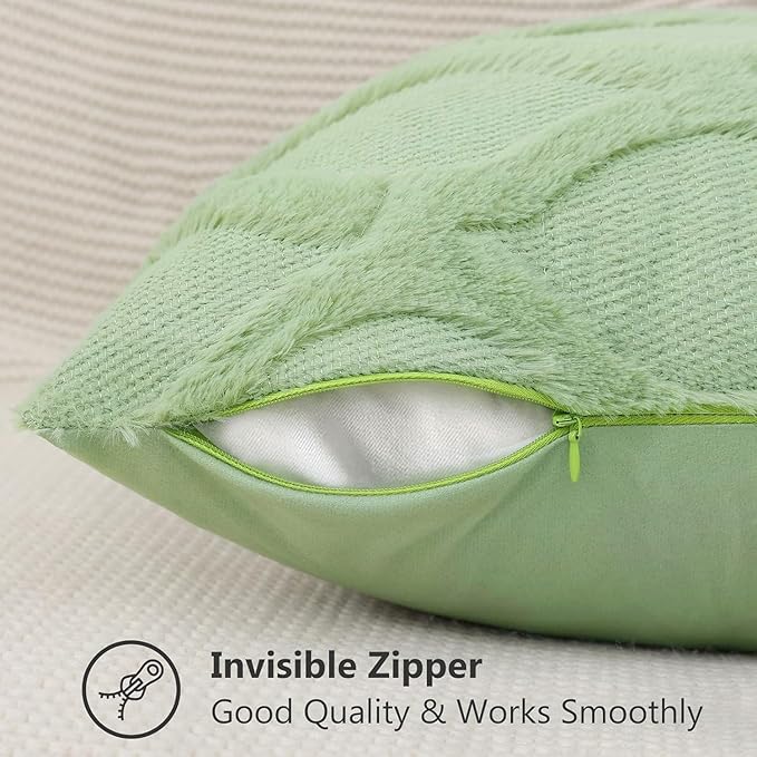 decorUhome Spring Throw Pillow Covers 20x20 Inch Set of 2, Soft Plush Faux Fur Wool Sage Green Couch Pillow Covers, Decorative Neutral Pillow Cases for Bed Sofa Living Room Home Decor