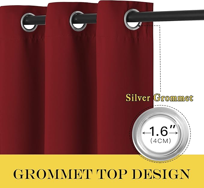 NICETOWN Burgundy Curtains for Living Room - (Burgundy Red) Home Decor Energy Smart Thermal Insulated Window Treatment Drape/Drapery for Patio Door, 52x84 Inch,1 Piece