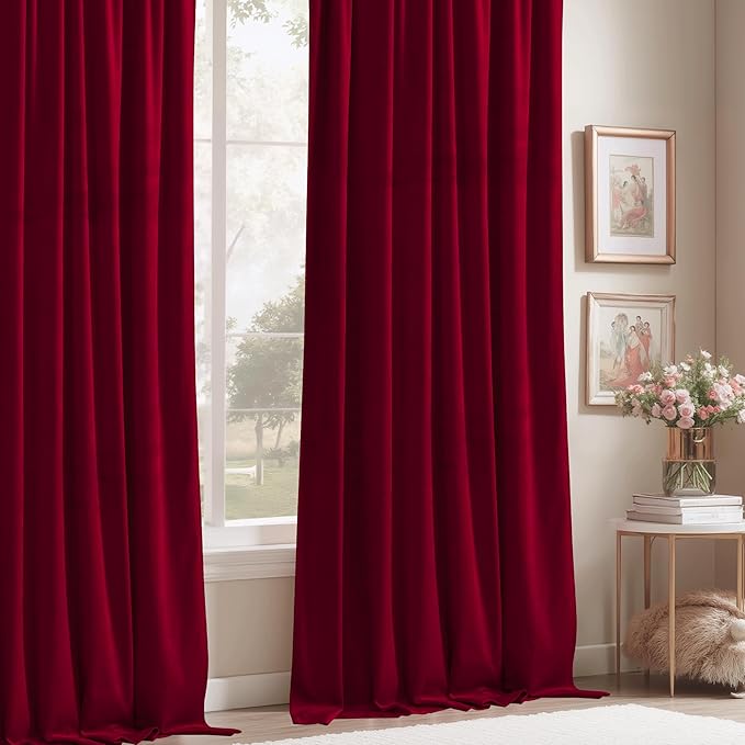 StangH Christmas Red Velvet Curtains 94 inches Luxurious Room Darkening Window Drapes for Living Room, Soft Thermal Insulated Curtains for Theater, W52 x L94, 2 Panels