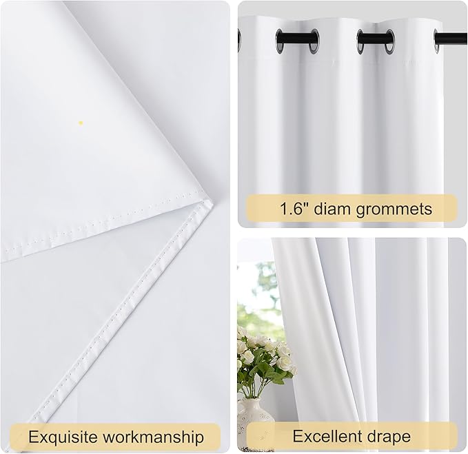 NICETOWN White Blackout 80 inch Curtains for Doorway, Grommet 100% Blackout Curtains Room Darkening Thermal Window Treatments for Bedroom/Living Room, 2 Panels, W52 x L80
