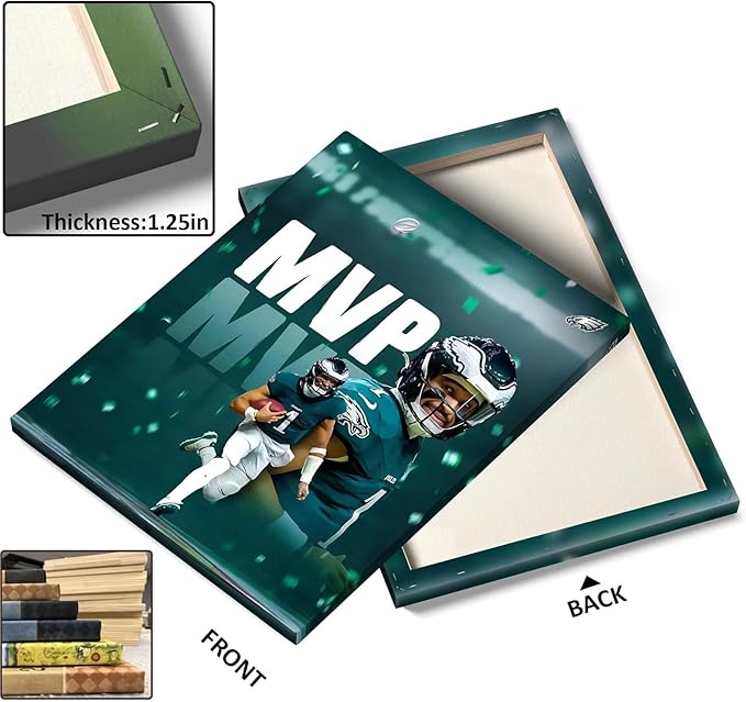 B.B.F MAKE 2025 Super Canvas Bowl Wall Art Champions MVP Hurts Canvas Wall Decor Eagles Poster Print Philadelphia Sports Star Picture Gift Modern Bedroom Living Room Home Decoration, Framed 24x30inch