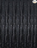 GOER 6.4 ft x 9.8 ft Metallic Tinsel Foil Fringe Curtains,Pack of 2 Party Streamer Backdrop for Birthday,Graduation Decorations and New Year Eve (Black)