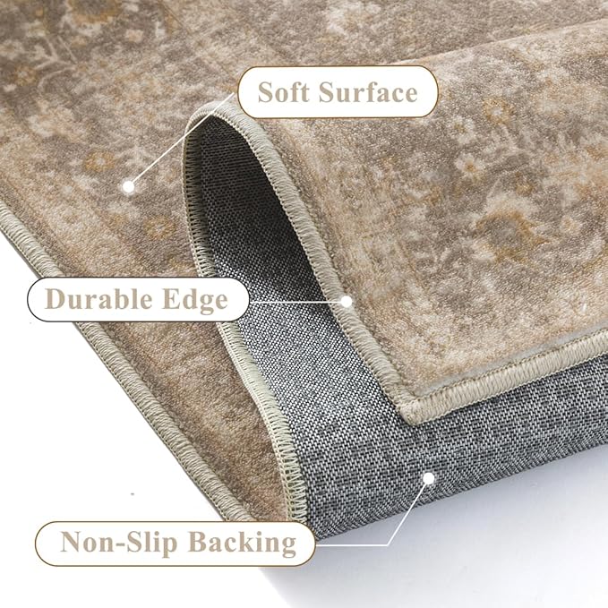 3x5 Deep Brown Area Rug Non Slip Vintage Office Entryway Rug Distressed Machine Washable Kitchen Carpet Traditional Retro Floral Accent Throw Door Mat for Bedroom Bathroom Dining Living Room