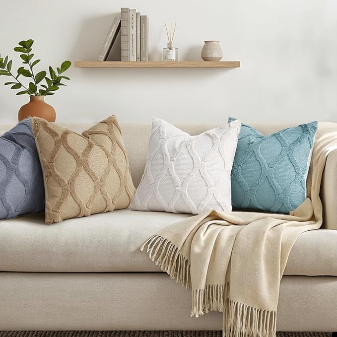 decorUhome Spring Euro Sham Throw Pillow Covers 24x24 Inch Set of 2, Soft Plush Faux Fur Wool Cream White Couch Pillow Covers, Decorative Neutral Pillow Cases for Bed Sofa Living Room Home Decor